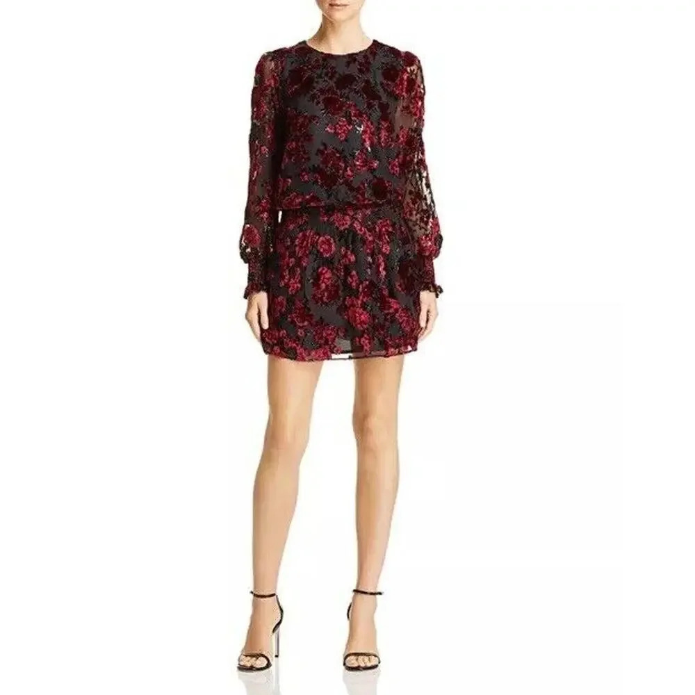 Parker Carmindy Floral Velvet Burnout‎ Dress Black Red Women’s Size Small
